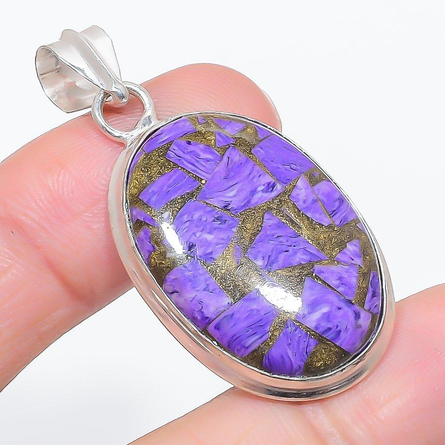 

Natural Copper Charoite Gemstone 925 Sterling Silver Jewelry Pendant 1.89 M9N57