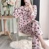 1011 new ice silk pajamas women's cartoon kitten cute personality long-sleeved trousers can be worn outside loungewear set