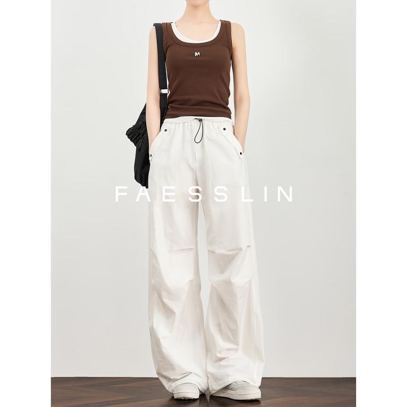 FAESSLIN Relaxed Fit Linen White Wide-Leg Cargo Pants XL Extended