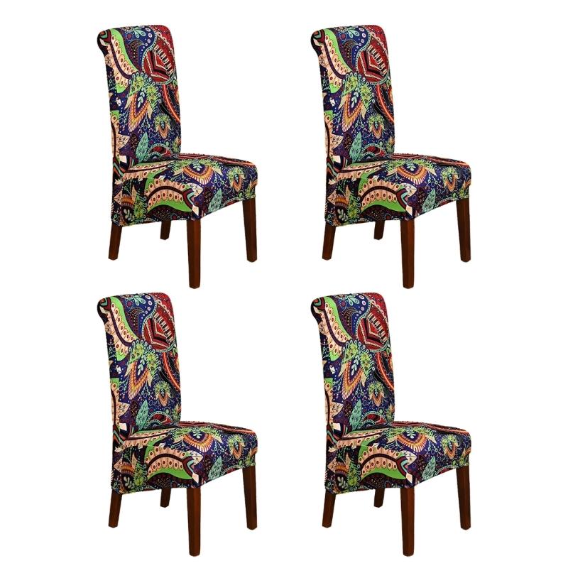 

4 Pack Elastic Ethnic Pattern Dining Chair Covers Water Resistant Removable Washable Seat Protectors for Home Decors 1