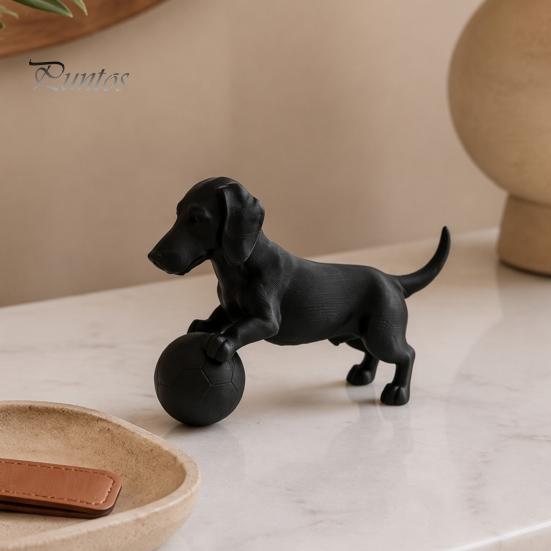 Creative Desk Accessories Mini Dachshund Football Figurine, Matte Black 3D Printed Statue, Statue Modern Style Minimalist Ornament for Home