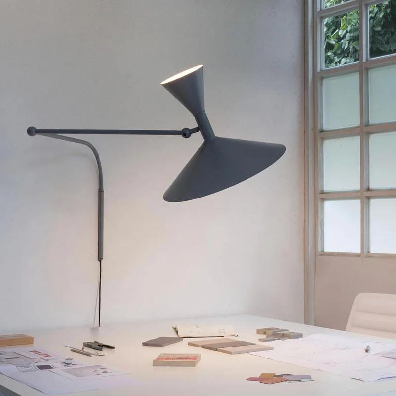 Designer Marseille Wall Lamp White Black Metal Trumpet Swing Arm Sconce Lamp For Living Room Study Room Bedroom Bedside Lamps