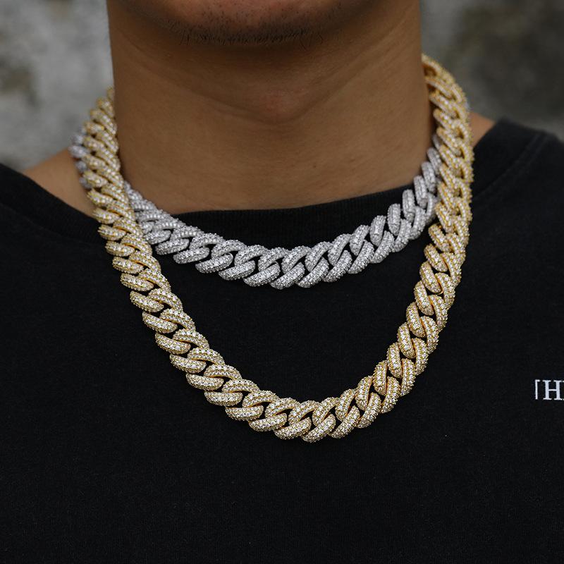 Men's Cuban Chain 18K Gold Plated Necklace with Zircon Gemstone Copper Body Custom Jewelry Sets
