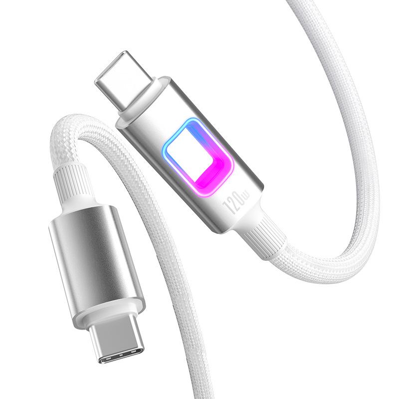 RGB 120W Fast Charging Dual Type-C Cable for Apple & Huawei Car Chargers