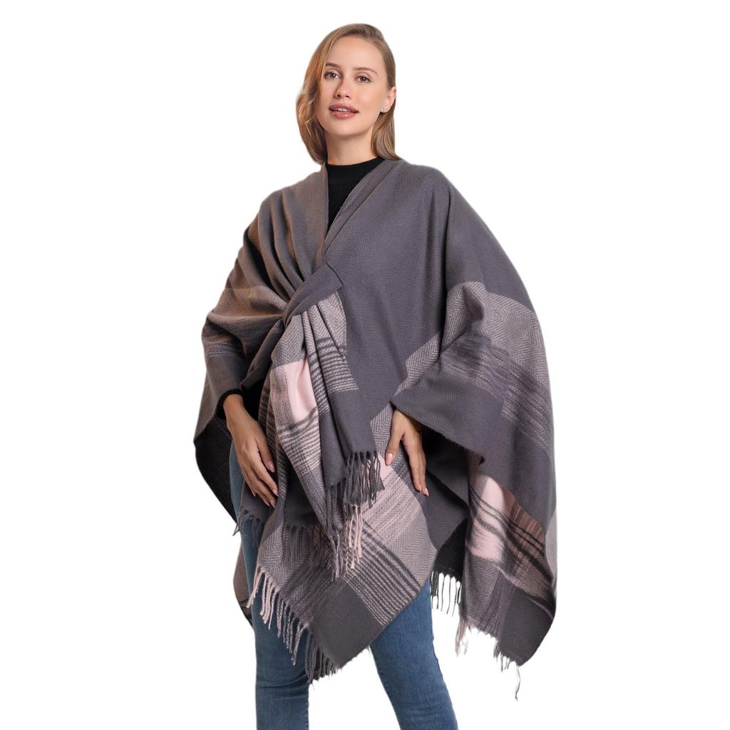 Fringed Cloak Ladies Fixed Strap-On Shawl Minimalist Scarf