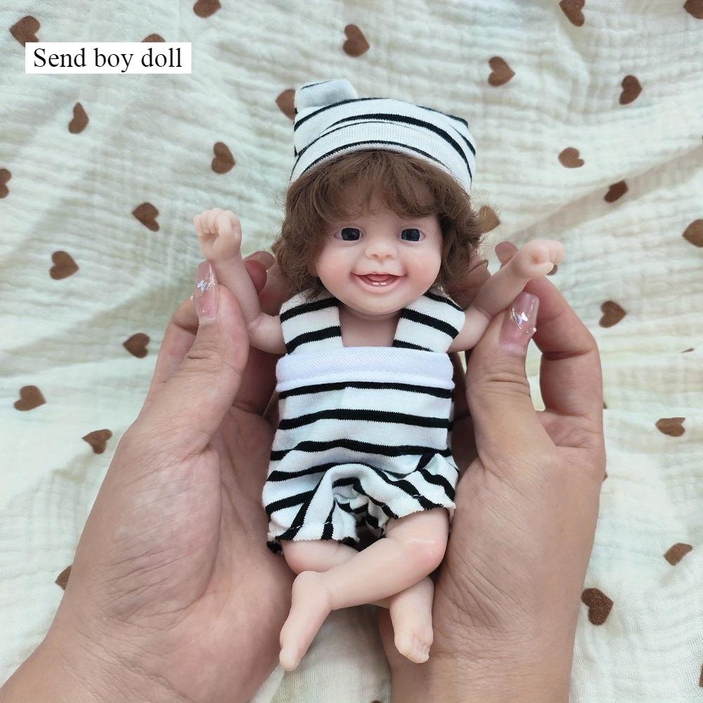 

6-дюймовые мини-реалистичные куклы Реборн для мальчика и девочки, ручной работы, с телом из винила, кукла-младенец для регенерации, милая улыбающаяся кукла Реборн на ладони, в полосатом наряде boy doll