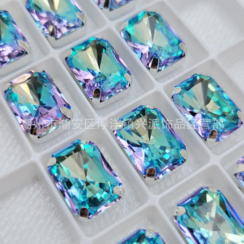 Premium Rhombus-Cut Glass Rhinestones - Long Octagon 10x14mm, A-Grade Color-Fast, Fade-Resistant, Antioxidant Silver Base, Hand-Sewn Claw.