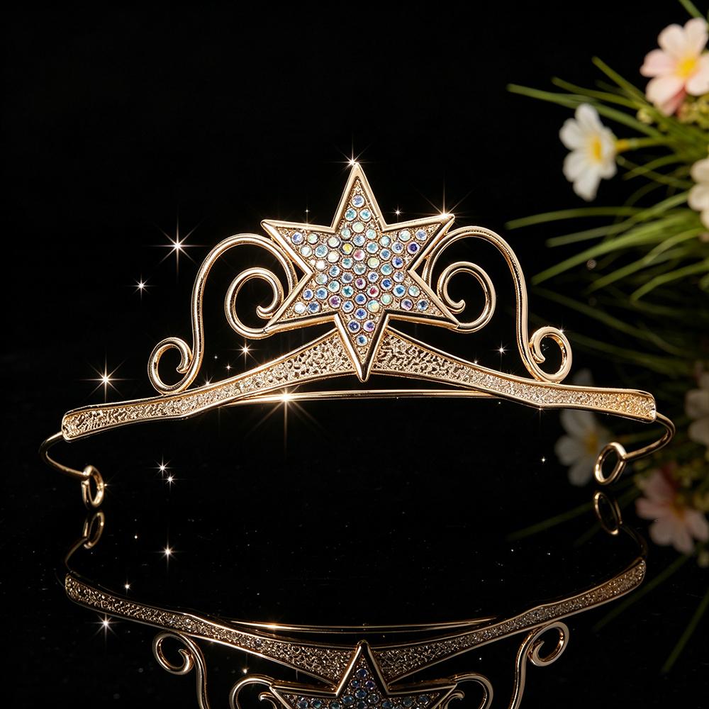 Minimalist Celestial Star Gold Plated Rhinestone Bridal Tiara Sparkling Starry Crystal Queen Crown Hair Accessory Elegant Prom