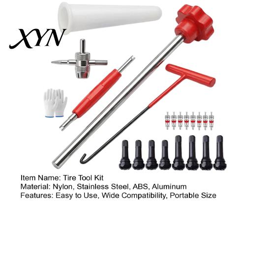 Valve Core Removal Tool 23Pcs Tire Stem Set, Quick Change Installer Kit with TR413/TR414 Stems, 4-Way for Cars Motorcycles Dual-head