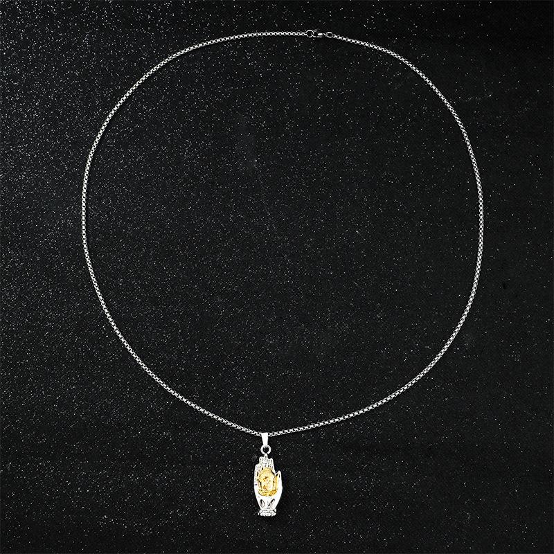 Palm Buddha Necklace Retro Versatile Temperament Men'S Personality Buddha Pendant With Accessories