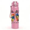 1PC You Meli Floral Wreath Text 750ml Color Plastic Sports Water Bottle Leakproof Flip Straw Lid Suitable for Sports Office Home Use