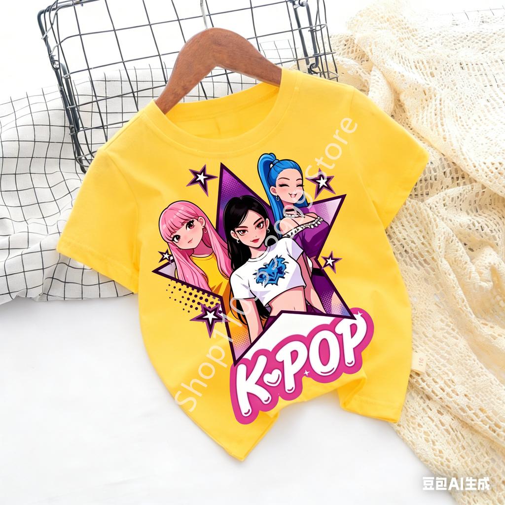 Kpop Childrens T Shirt Cartoon Graphic Short Sleeve Summer Comfortable Top Funny Gift for Fans Harajuku TShirts Girls Clothes