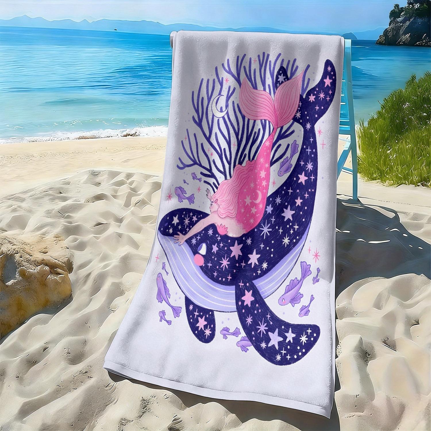 

Dreamy mermaid and starry sky pattern polyester microfiber beach towel is highly absorbent, suitable swimming and beach outings W40*H60(CM)
