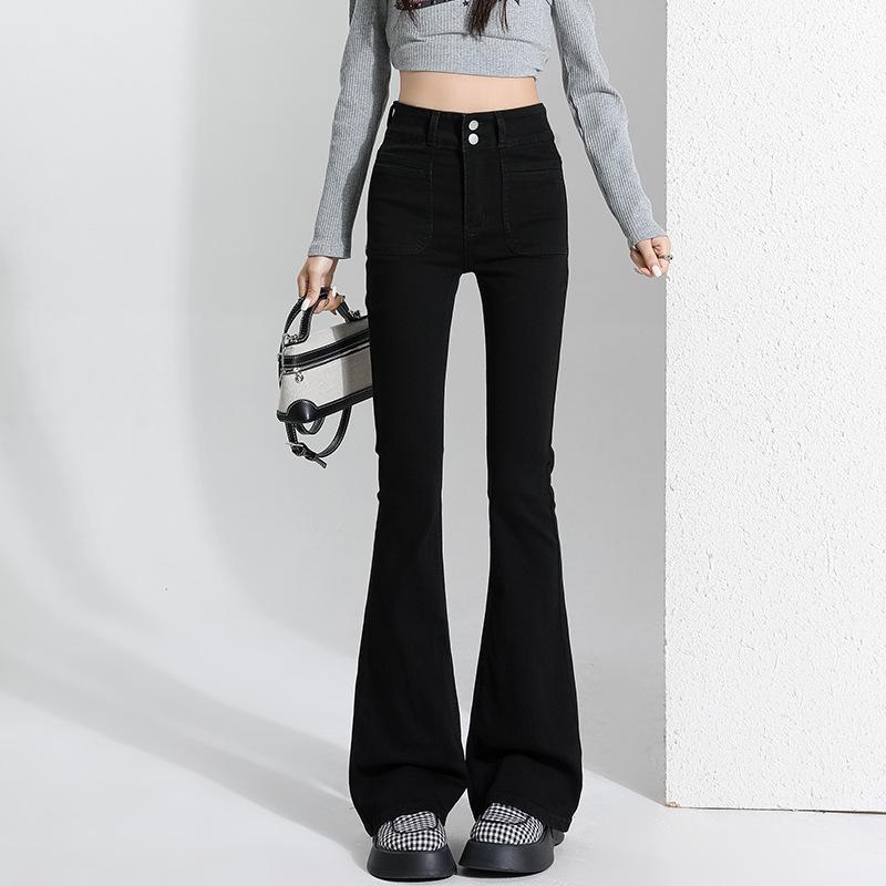 

Cement Gray Women s High Waist Micro-Flare Jeans - Slimming Bell Bottom Pants for Petites, Spring/Autumn Collection 27