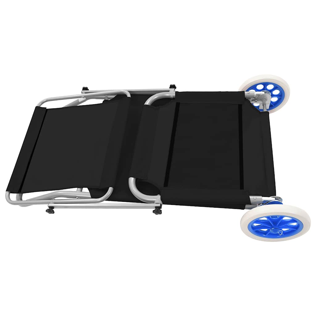Folding Sun Lounger with Sunshade and Wheels Steel Black