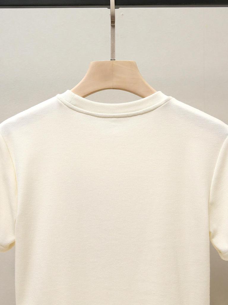 French Style Age-Defying Solid Color Short-Sleeve T-Shirt for Women
