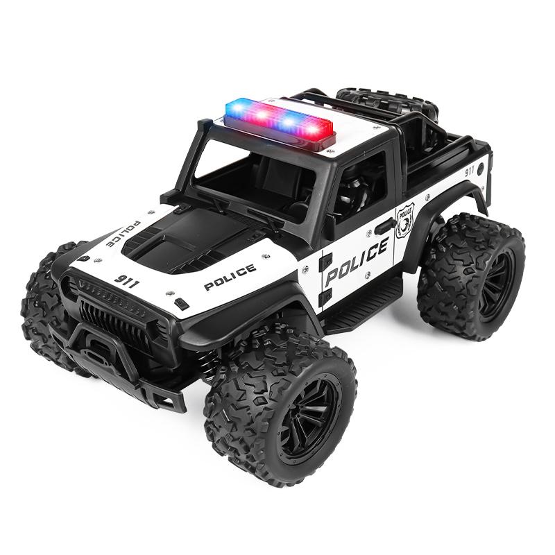 1:16 High Speed Off-Road Alloy RC Cars Police Truck Jeep with Music Sound and LED Lights 2.4G Remote Control Cars Outdoor Toy
