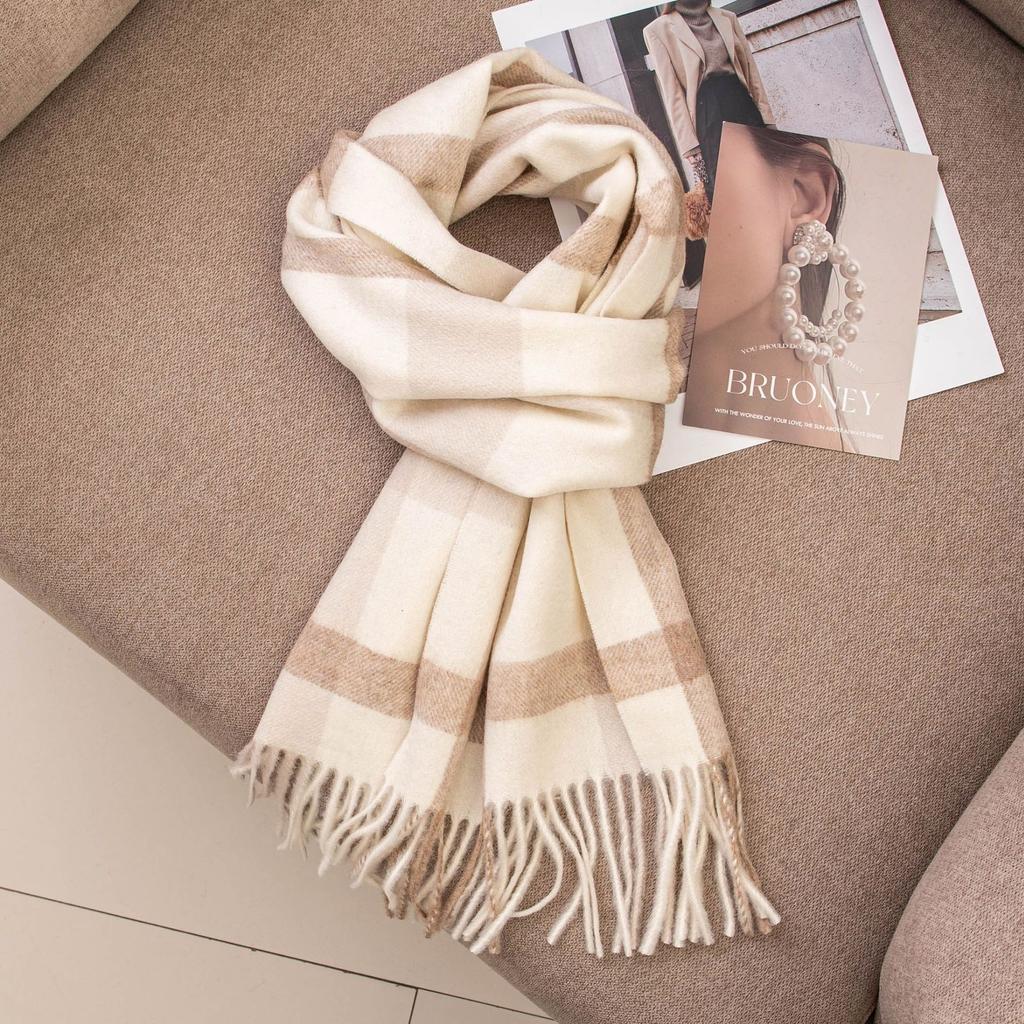 Szalik 100% Wełna Jesienno-Zimowy Ciepły Wszechstronny Szalik w Kratę Damski Wysokiej Jakości Zimowy Wełniany Czerwony Szalik