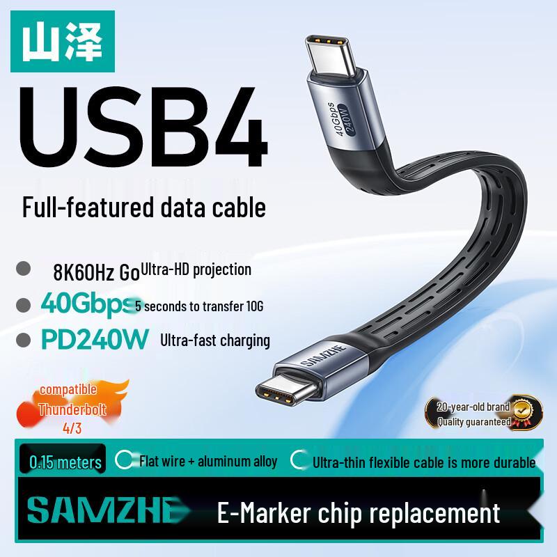 SanZhe USB4 Full-Feature Type-C to Type-C Fast Charging Data Cable 0.15m