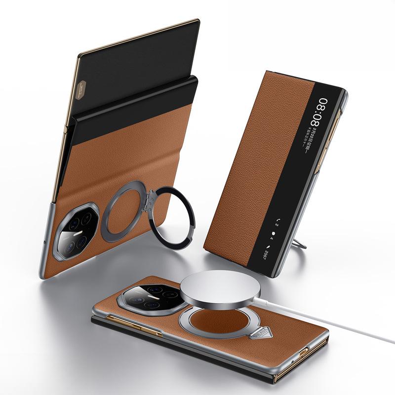 Geeignet für Huawei Materialt Handyhülle Dreifach faltbare Huawei Magnetsaug-Halterung Business Herren Anti-Fall Lederhülle