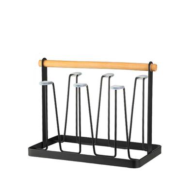 Wrought Iron Cup Drying Rack with Wooden Handle