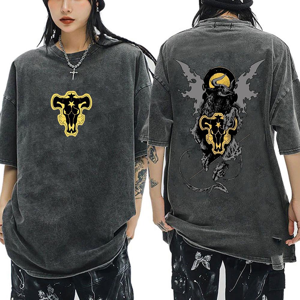

Washed Anime Black Clover Logo Graphic Print Tshirt Harajuku Summer Fashion Casual Cotton Oversized Tshirts Tops Streetwear S