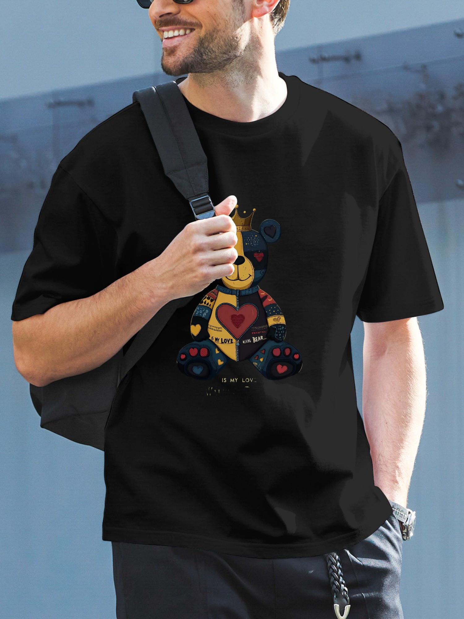 

1pc patchwork colorful bear graphic T-shirt XXXL