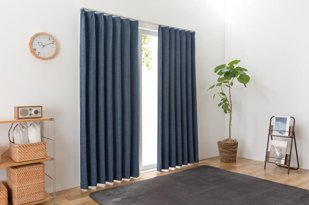 Univer Drape 100cm Wide x 135cm Set of Grade 1 Light Shape Navy and Jade Curtains, Long, 2, Blocking, Memory, Washable,
