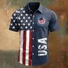Men's Short Sleeve Button Down Shirt Collared Casual Fit with Letter Print and USA Flag Inspired Pattern for Spring Summer