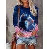 2025 New 3D Cat Print Women's Spring and Autumn Long-Sleeve T-Shirt, Casual Versatile Urban Street Style Top for Women