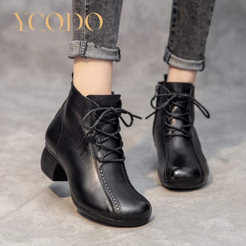Winter Women Leather High Heel Warm Comfortable Shoes