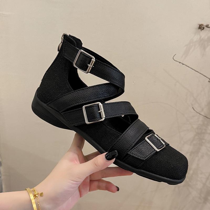 Fashion 2025 Flats Shoes Women Fashion Design Cross Tied Soft Sole Round Toe Zipper Comfortable Solid Dress Ballet Shoes Female Summer