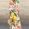 Women Plus Size V Neck Three Quarter Sleeve White Purple Floral Printed Long Dress