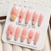 10/30pcs 5D Ice Transparent Pink Long Coffin False Nails 3D Cute Tulip & Acylice Flower Press On Nails Full Cover Fake Nails D&4