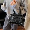 Fashion Rivets Large Capacity Pillow Bag European and American Bowling Motorcycle Handbag Single Shoulder Crossbody Women's Bag