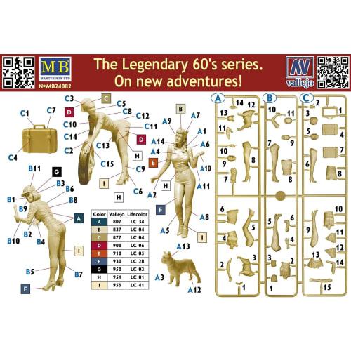 Master Box 1/24 Scale Pin-Up Series 1960s Girls Legend Embarking on a New Adventure, Set of 3 Plastic Model Kits, MB24082