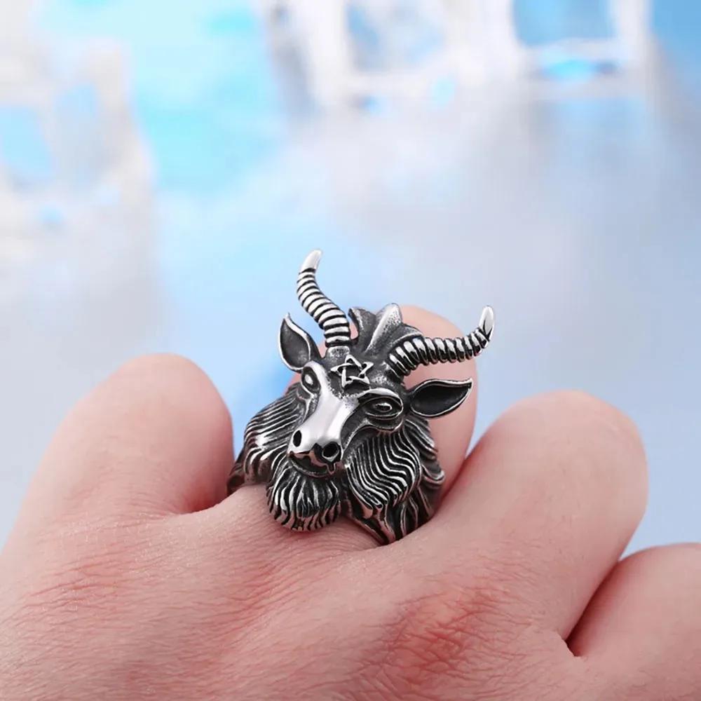 Neuer Einfacher Vintage Trend Satanischer Ziegenring Herren Gothic Luzifer Ziegenkopf Satanischer Totenkopfring Street Nische Party Boy Schmuck Geschenk