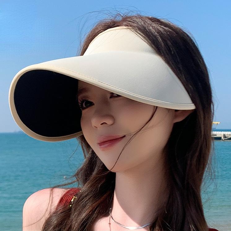 Women's Korean Style Extended Wide Brim Seamless Sun Hat UV Protection Full Coverage Outdoor Lightweight Open Top Cap