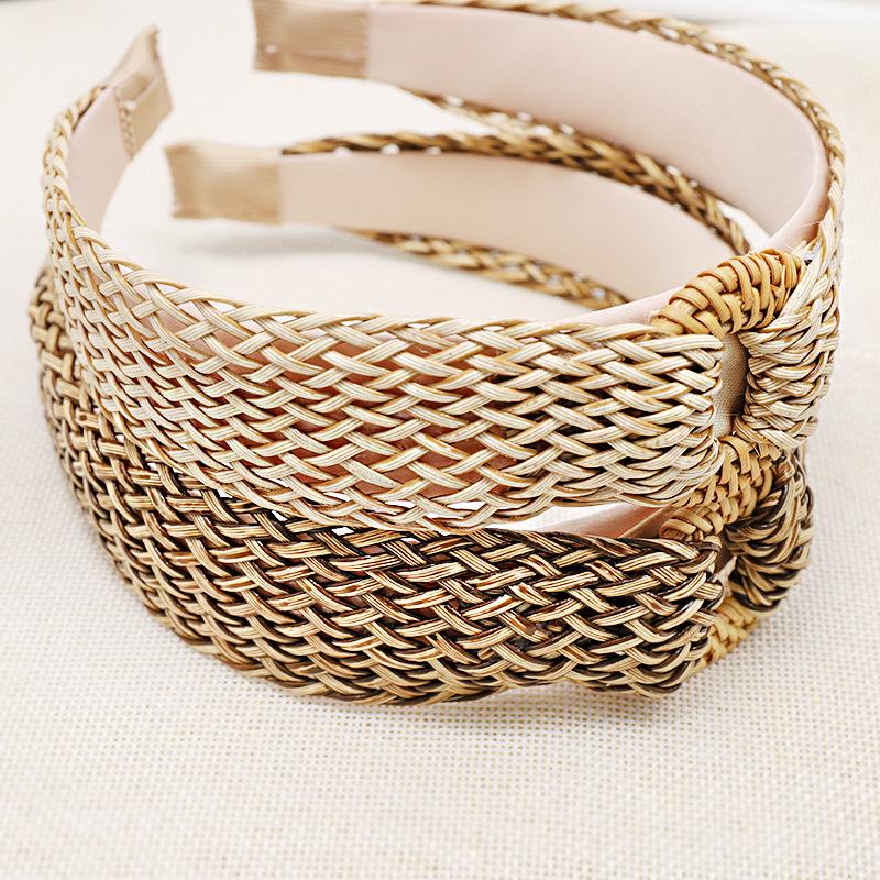 Wind Retro Straw Braided Headband Simple And Versatile Adult Wide-Brimmed Mesh Raffia Headband Hair Ornament C389
