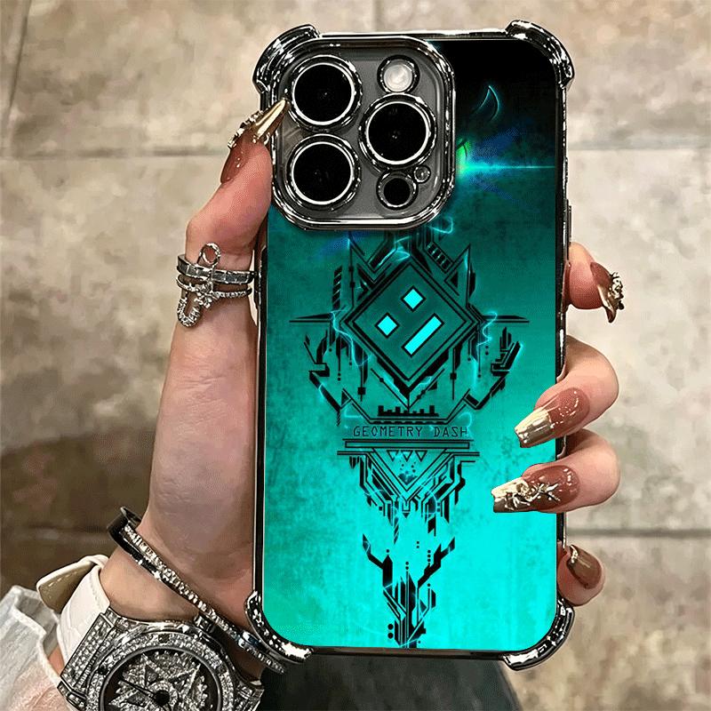 Geometry Dash Game Plating Phone Case For Iphone 16 17 Pro Max Air 16E 14 15 Plus 12 13 Mini Anti-Fall Airabag Cover