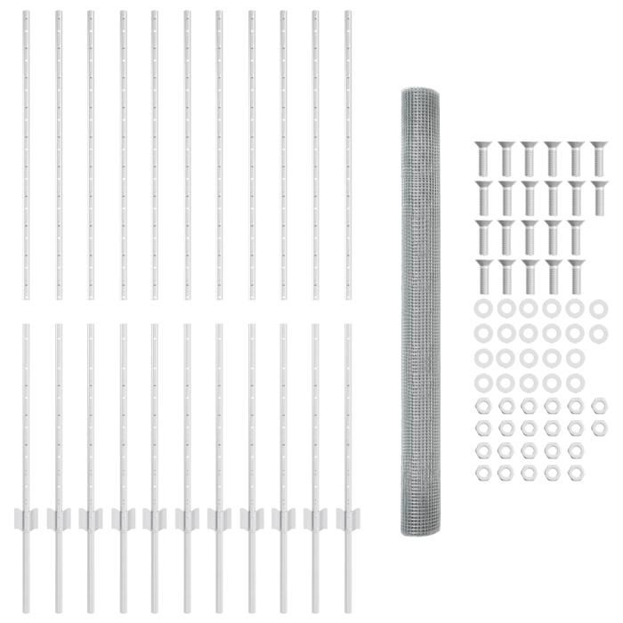 VidaXL Clôture en fil soudé avec 22 poteaux U Argent 1.4x25 m Acier 3336370