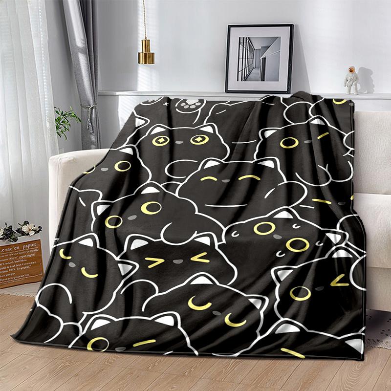 1pc Cute Black Cat Patterned Throw Blanket Cozy Home Decor for Couch, Bed, Travel .W087