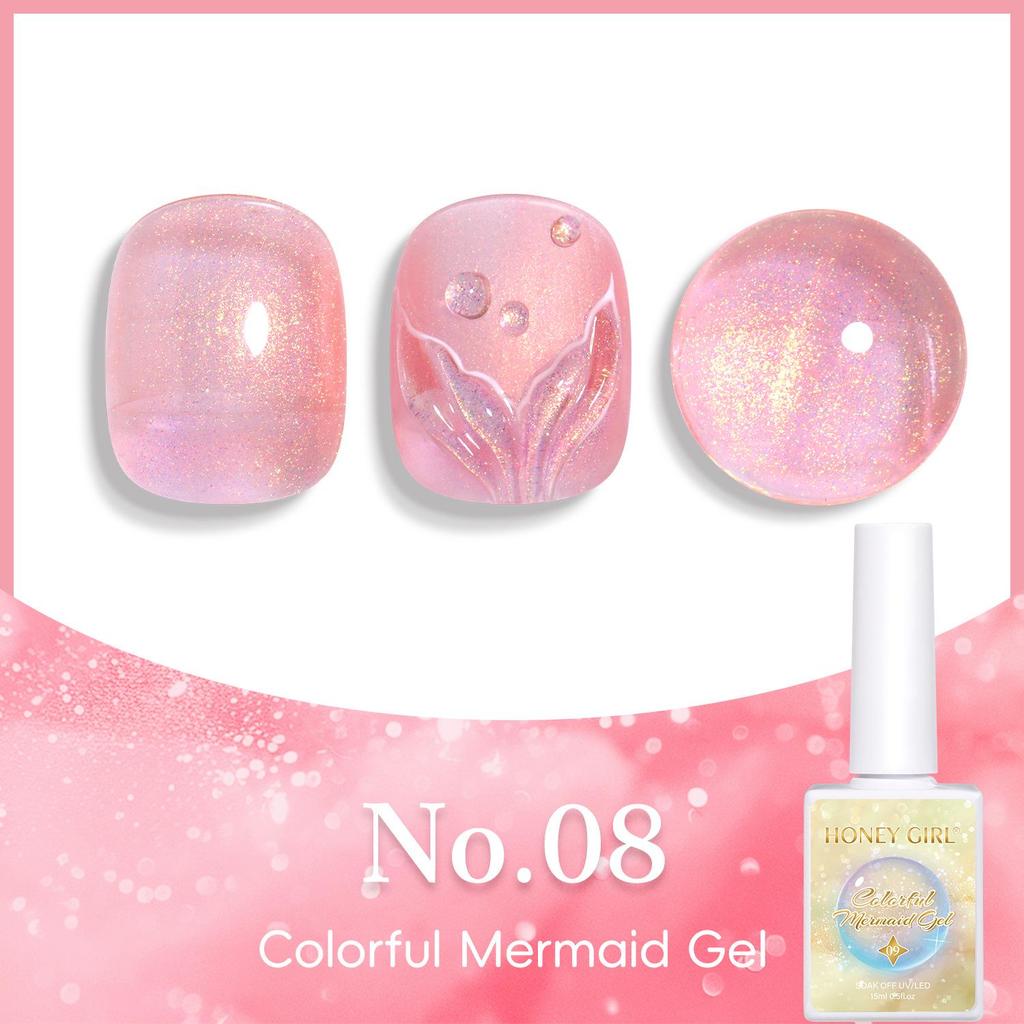 Smalto per Unghie Glitterato Rosa Iridescente Sirena con Strass e Gel Colla Proteica