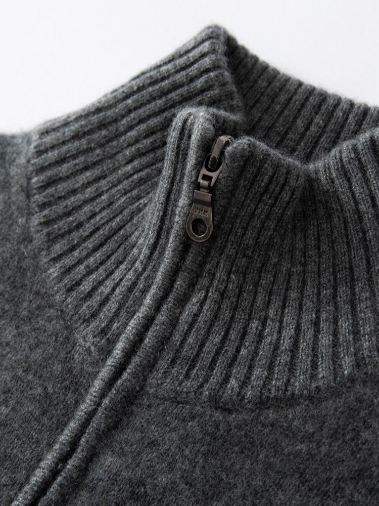 2025 A/W Women's Double-Layer Cashmere Stand Collar Cardigan Sweater with Zippers and Pockets