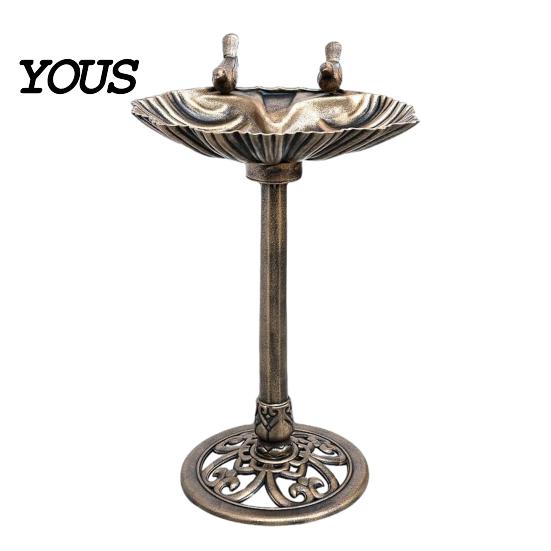 Ground Spike Bird Bath Pedestal Bath, Copper Resin Birdbaths Weather Resistant Floral Accents, Vintage Bronze Finish Garden Decor for