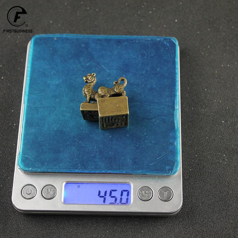Copper Tiger Seal Ornament Lucky Feng Shui Decorations Crafts Bronze Animal Miniature Figurine Home Office Decor Accessories