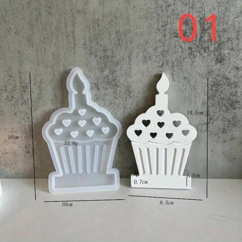 New DIY Cake Tea Light Gypsum Craft Gifts Making Home Brithday Decor Candle Holder Silicone Mold Heart Cake Candlestick Resin