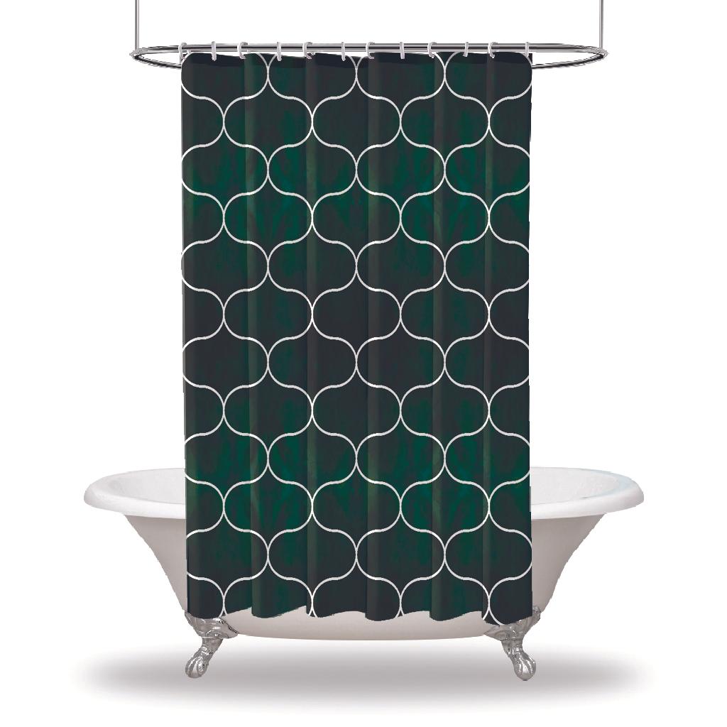 

Занавеска с тропическим принтом/водостойкие занавески для душа с пуговицами для ванной комнаты — изумрудно-зеленые оттенки, волнистые линии, узор для украшения