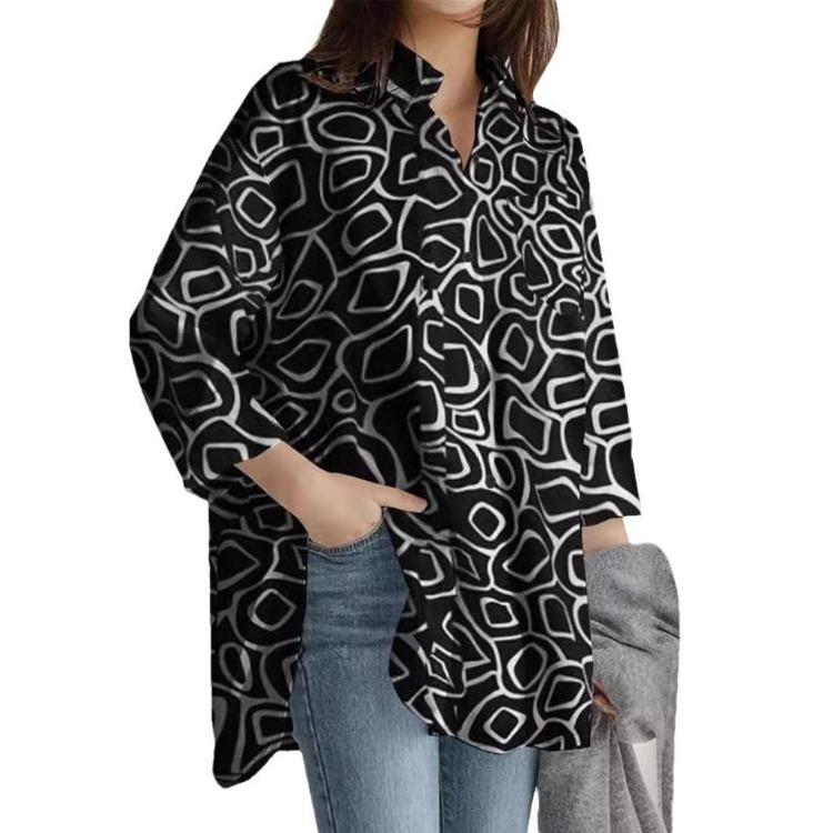 Women Spring Casual Long Sleeve Printed Top European American Fashion