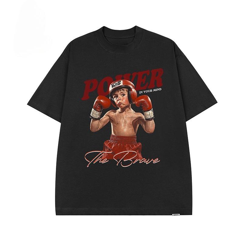 Boxing Boy Printed Short-sleeved T-shirt Men's Large Size Loose Trendy Brand Street American Retro Half-sleeved Adlv Style Tee